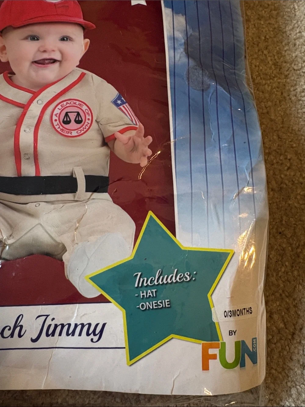 NIB A League of Their Own Coach Jimmy Baby Costume; Sz: 0-3 Months